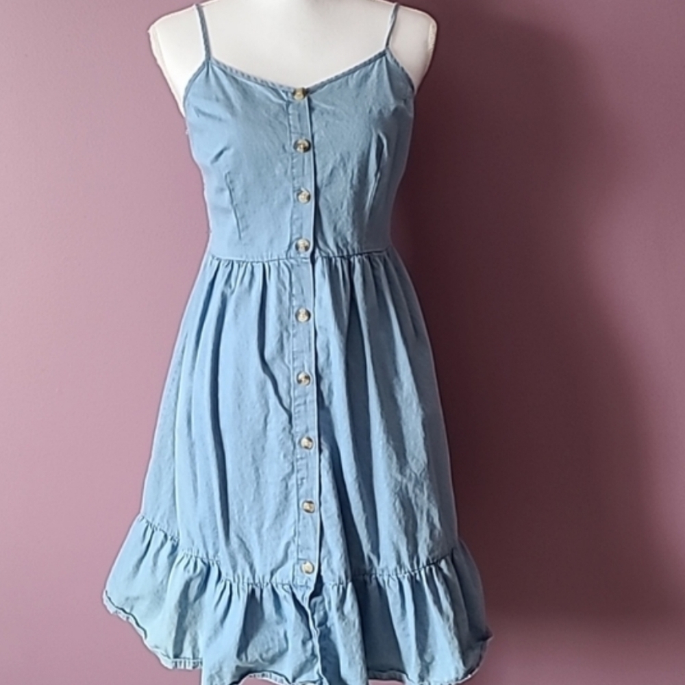 Japna Chambray Sweetheart Fit & Flare Dress - Picture 9 of 9